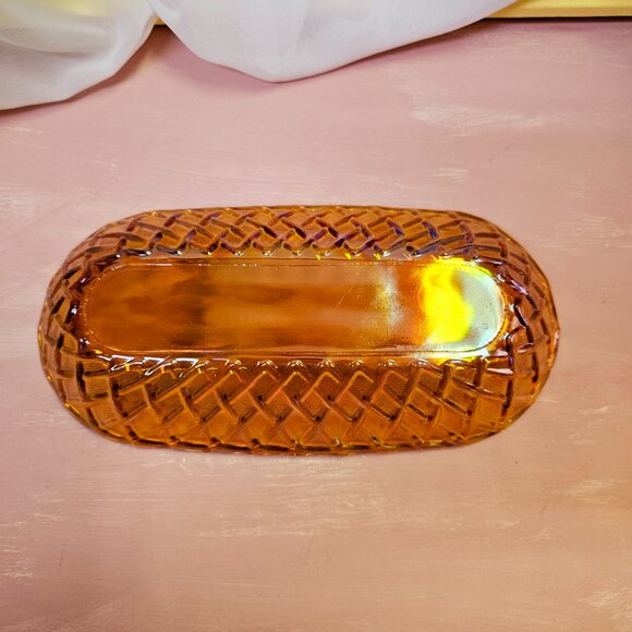 Indiana Glass Iridescent Amber Pretzel, Celery, Bread, Serving Dish, Carnival - Picture 8 of 8
